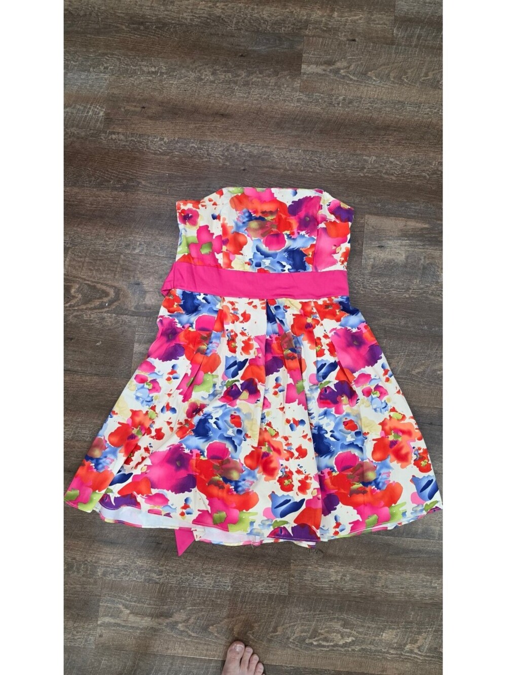 A.P.N.Y. Women's Floral Strapless Dress with Pink Waist Tie Size 14